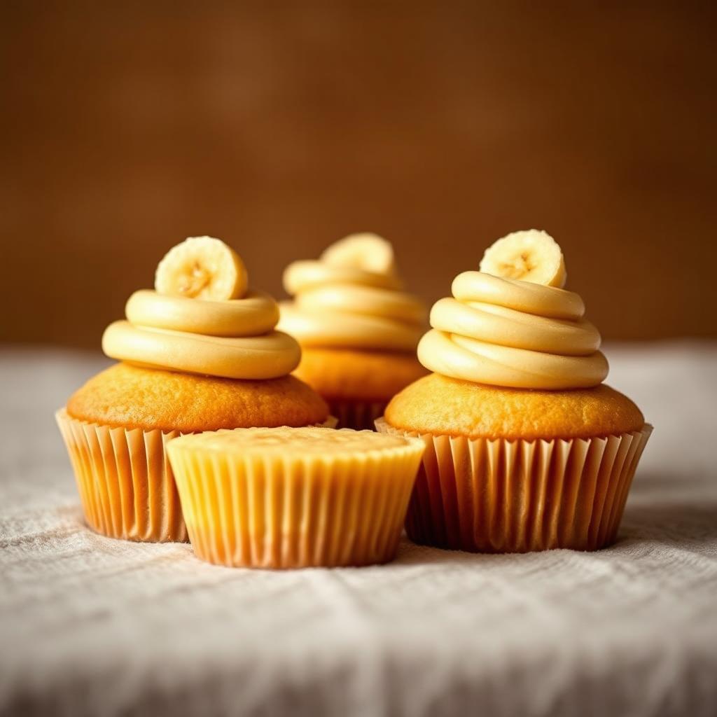 A simple and inviting display of three banana cupcakes without any decoration on top