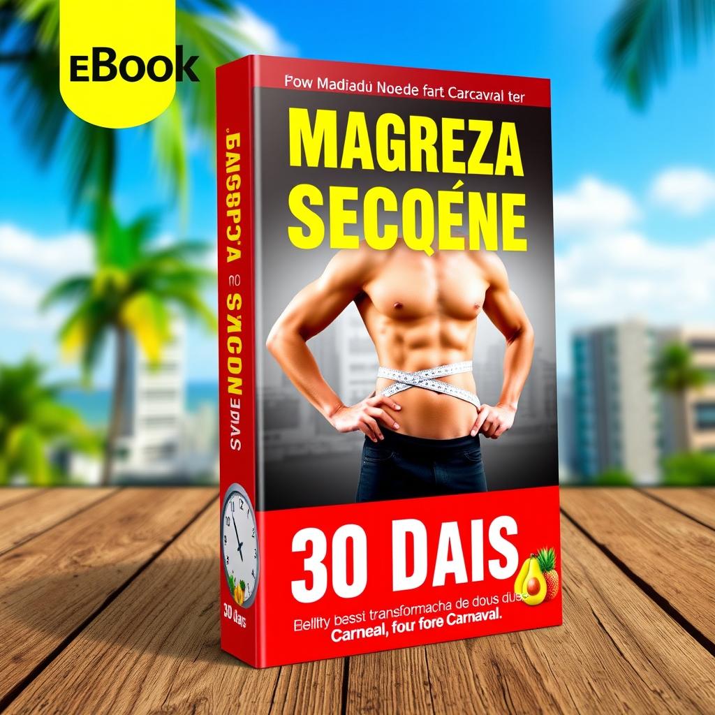A vibrant and eye-catching eBook cover for 'Emagreça e Seque em 30 Dias'