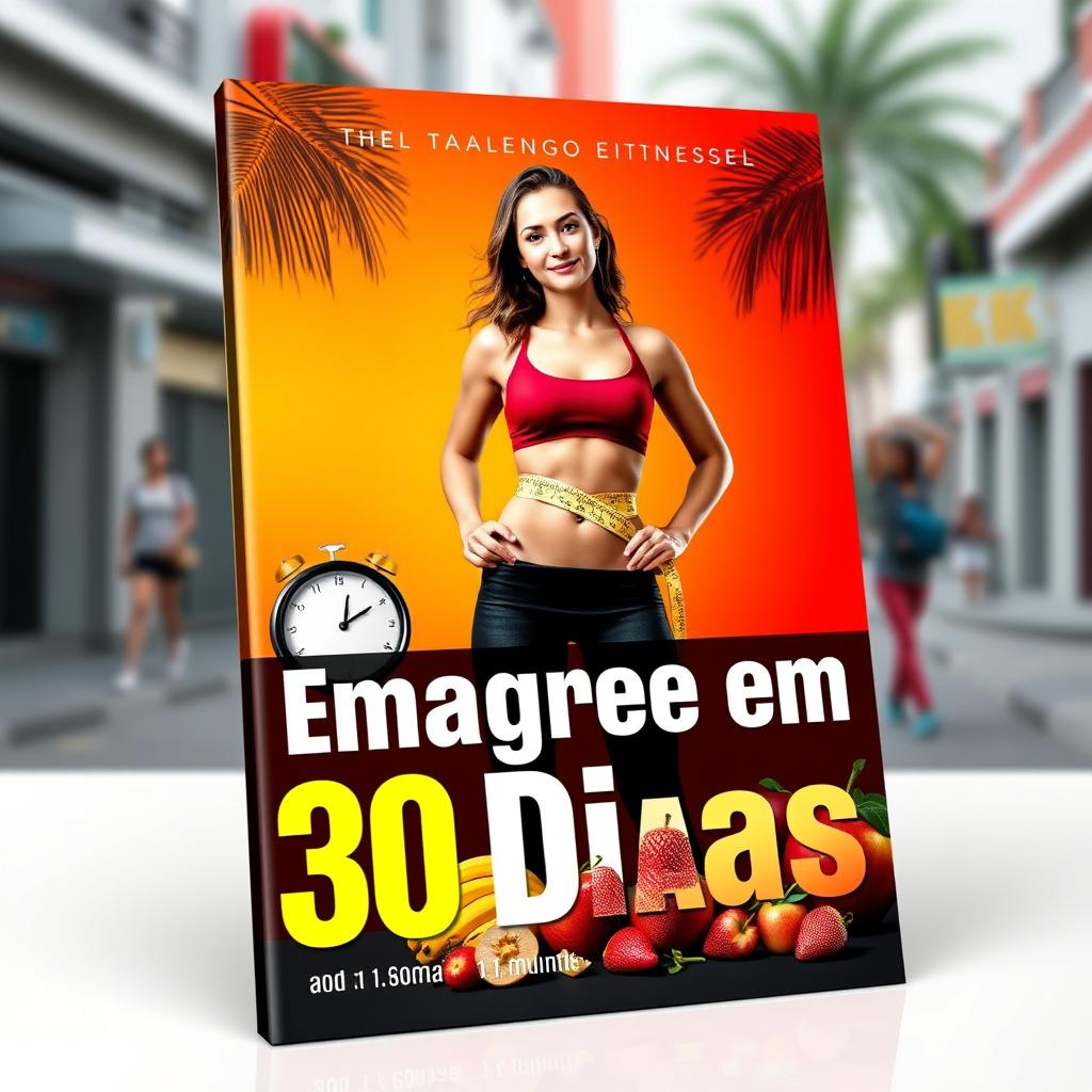 A highly eye-catching eBook cover for a fitness book titled 'Emagreça e Seque em 30 Dias'