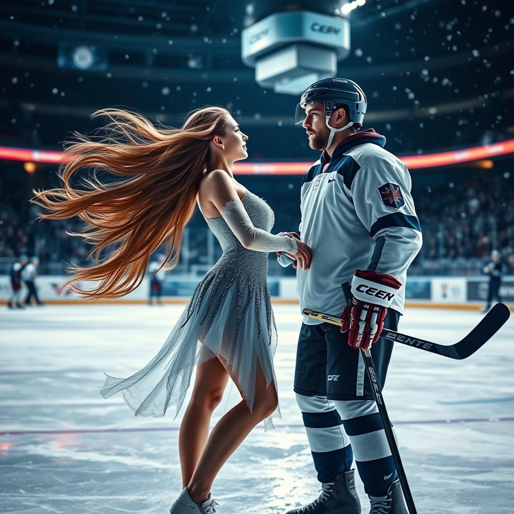 A captivating book cover depicting an intense ice hockey romance