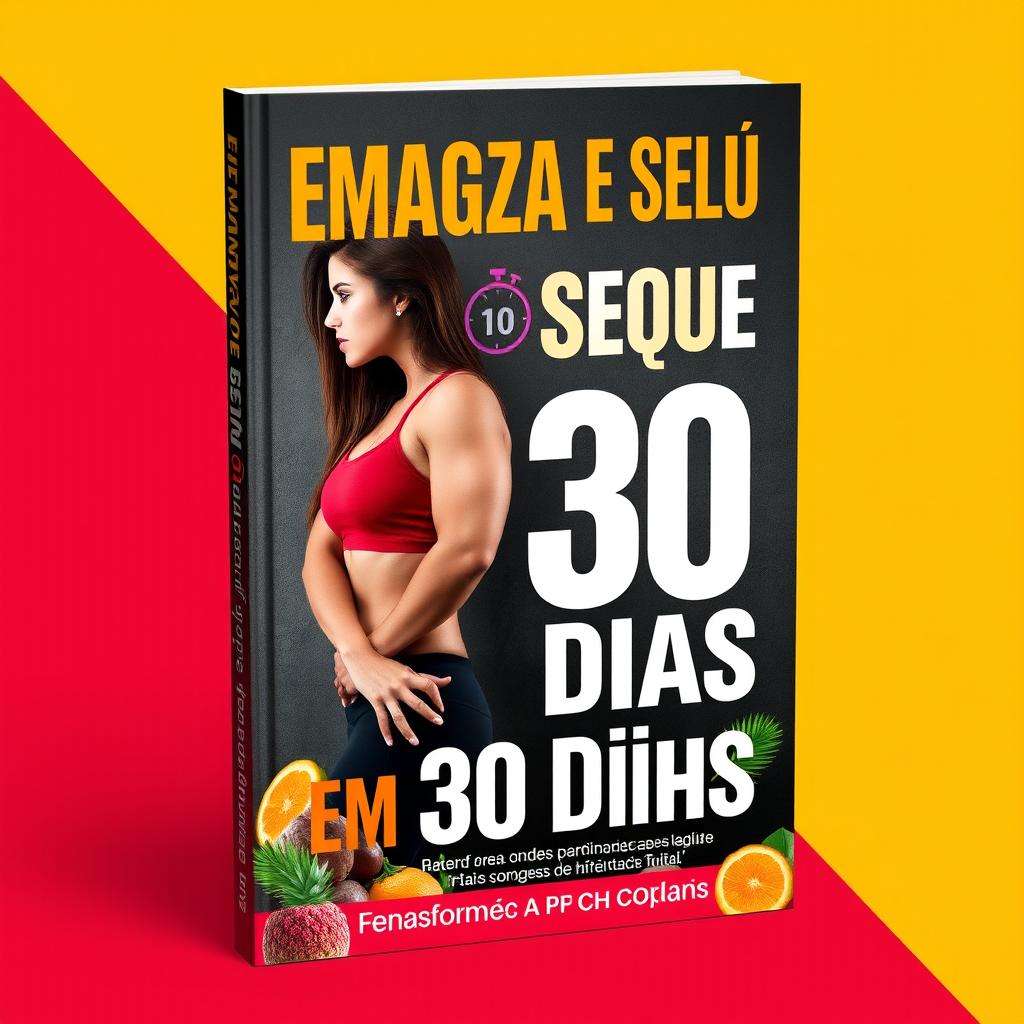 Capa de eBook altamente chamativa para fitness com o título 'Emagreça e Seque em 30 Dias'
