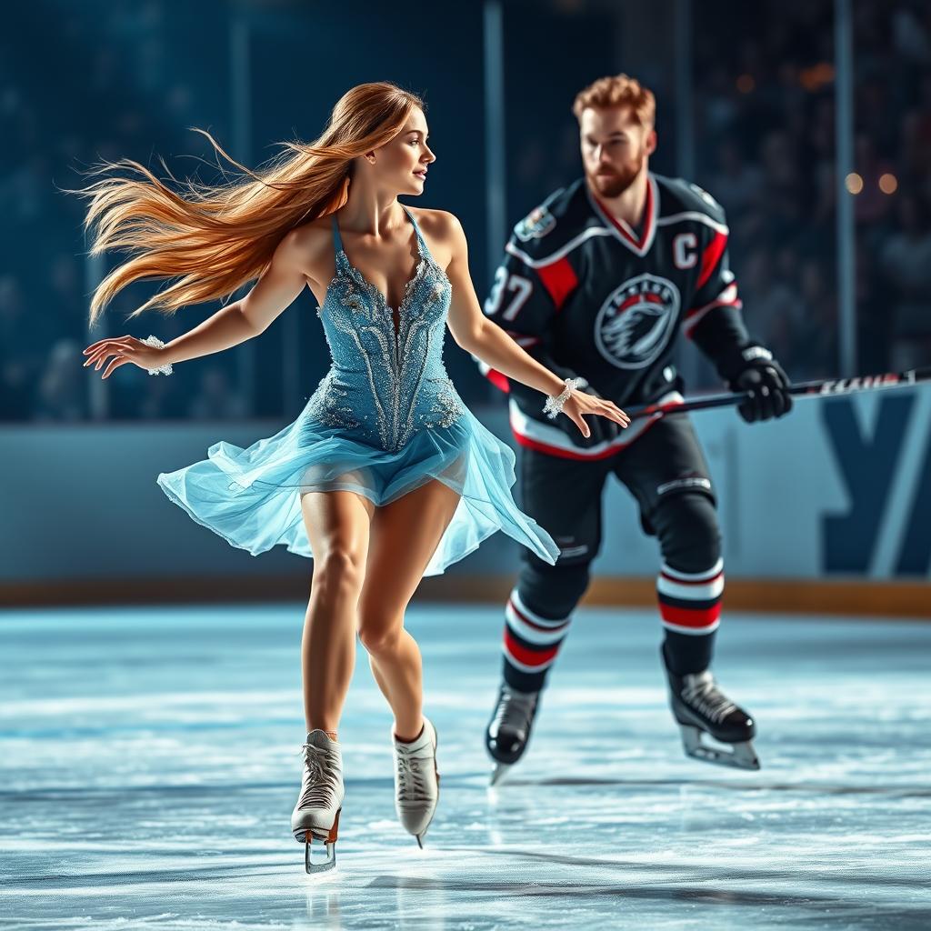 A captivating book cover design featuring a passionate ice hockey romance theme