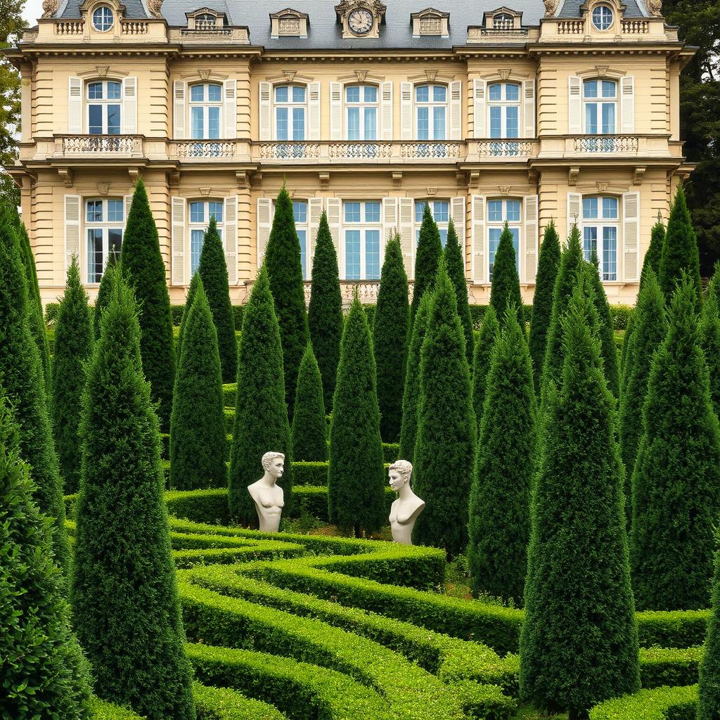 A classic and luxurious house in France, showcasing exquisite architectural details, beautiful stonework, and elegant windows