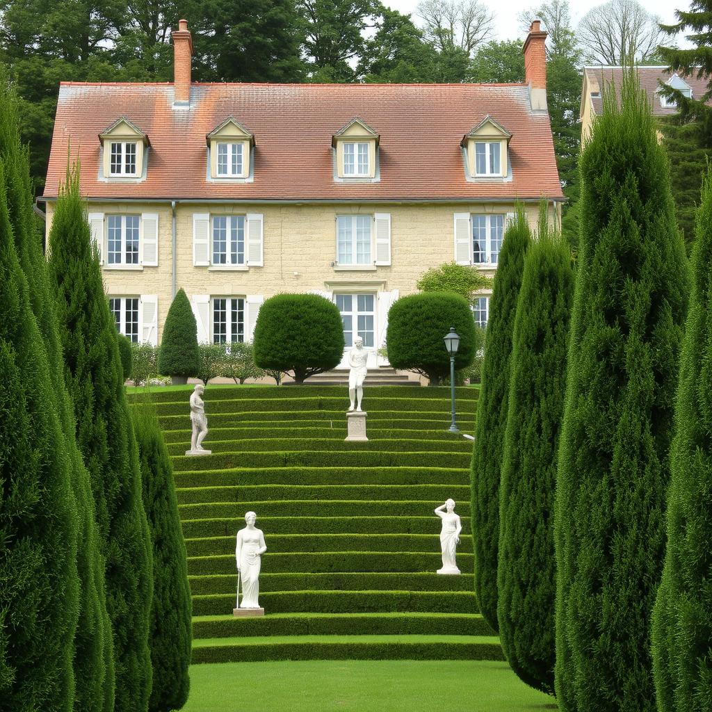 A classic house in France, featuring traditional architectural details such as stone facades, gabled roofs, and charming windows