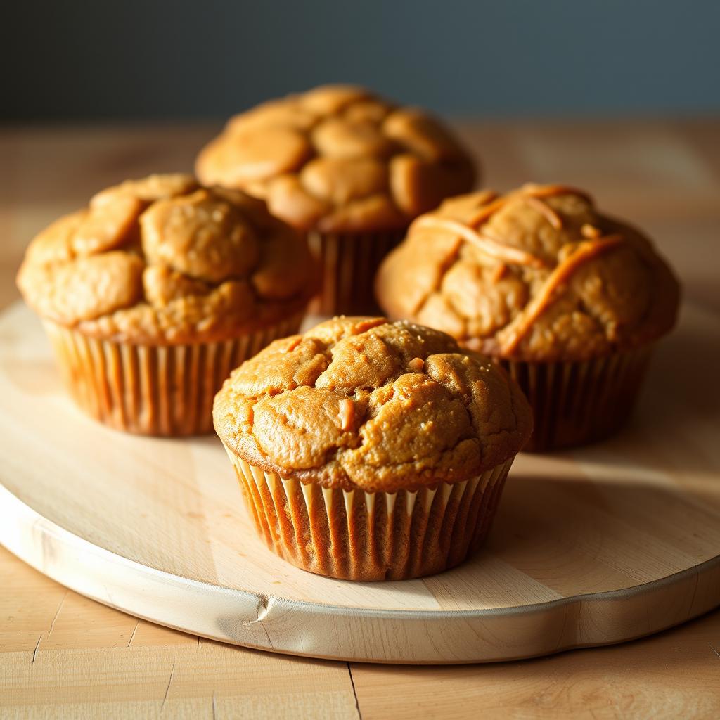 Three delightful carrot muffins presented without a plate, featuring their moist, spiced texture and a charming golden-orange color