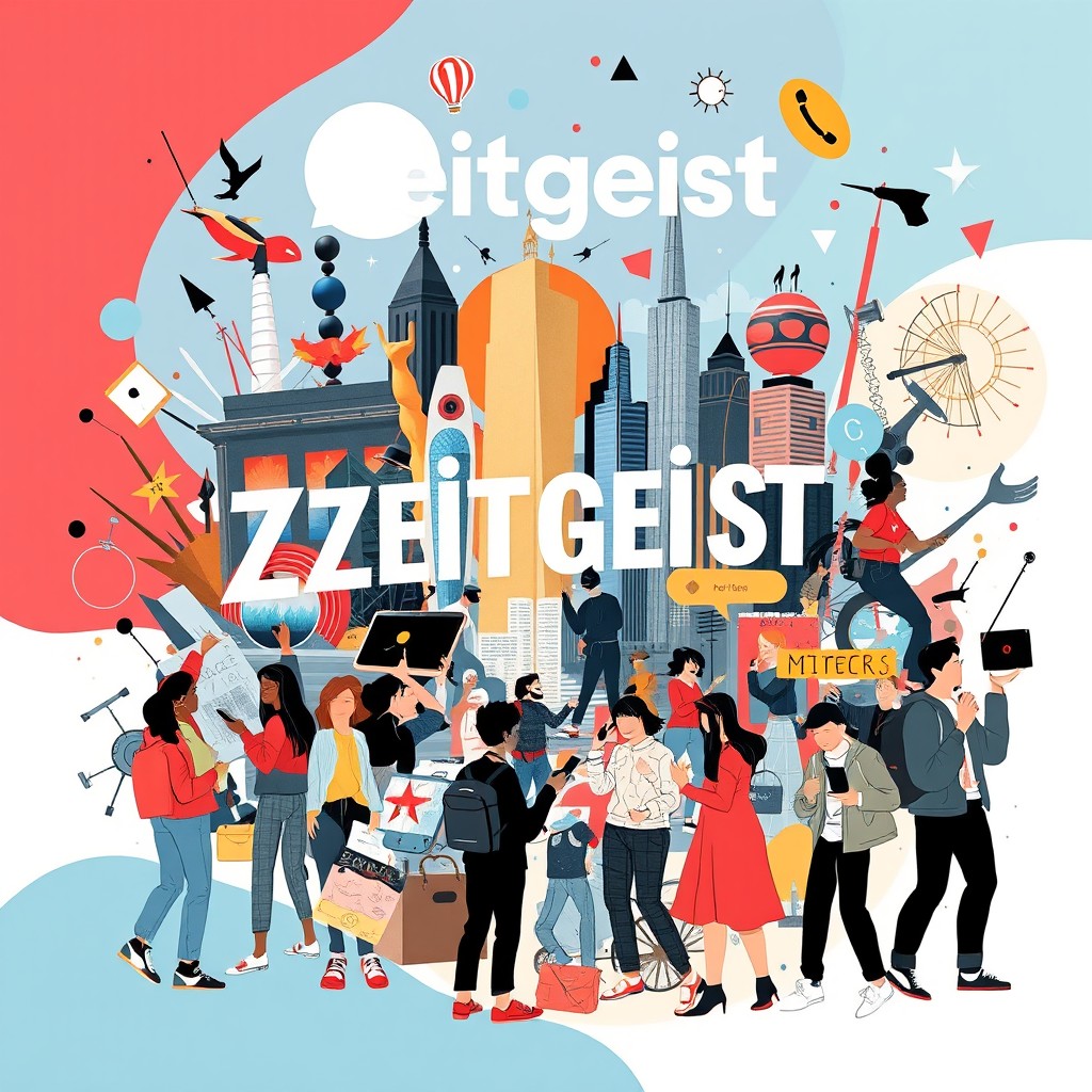 A captivating illustration representing the concept of 'Zeitgeist', depicting the spirit of the current era