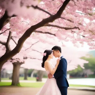 As the couple stood under the blooming cherry blossom tree, they declared their love at the antinode of beauty.