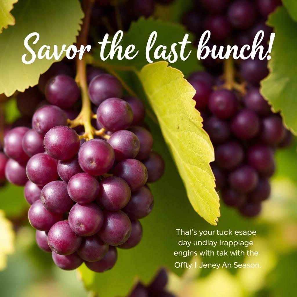 Creative and catchy taglines celebrating the closure of the Indian grape season, invoking feelings of nostalgia and gratitude