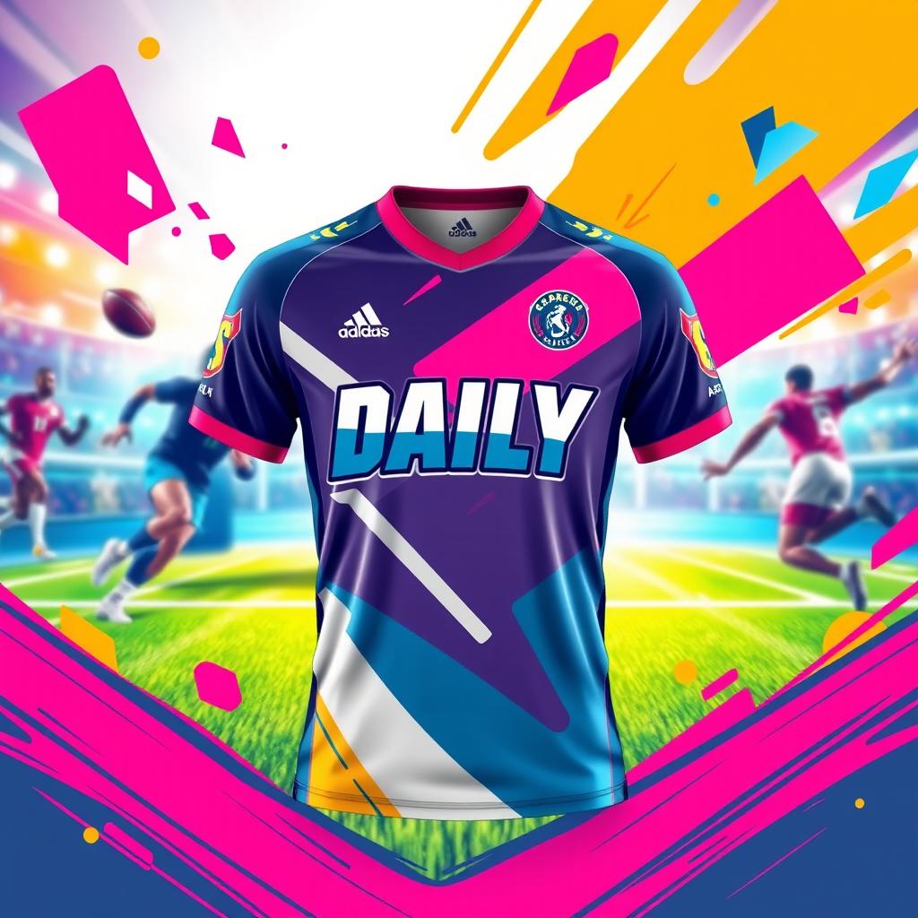 A sleek and modern sports jersey design featuring vibrant colors and dynamic graphics