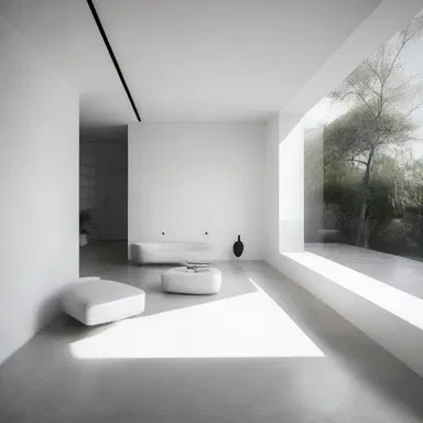 architecture & interior design": "The architect designed a minimalist and antinomian house, where there were no defined boundaries between rooms.