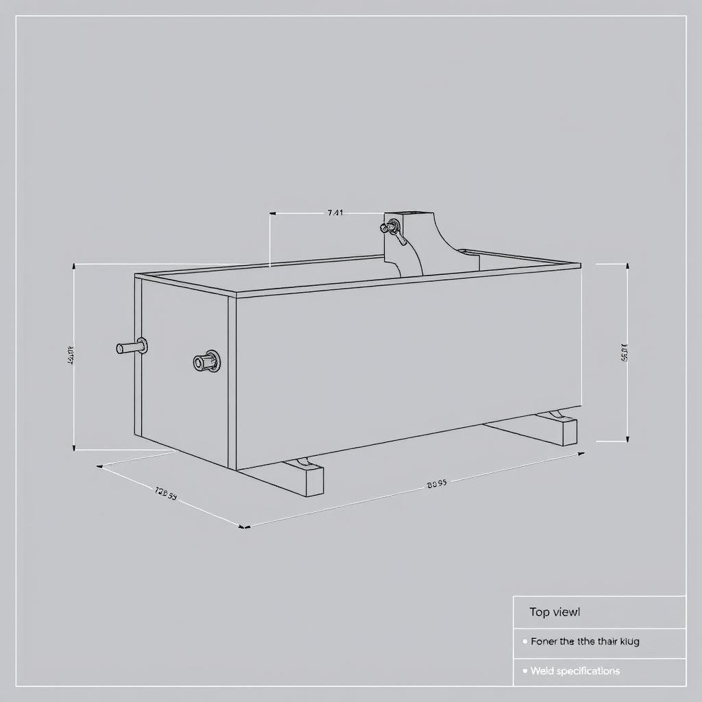 A detailed engineering drawing of a concrete kibble (hopper) made from 6mm plate steel designed to hold 1 cubic meter of material