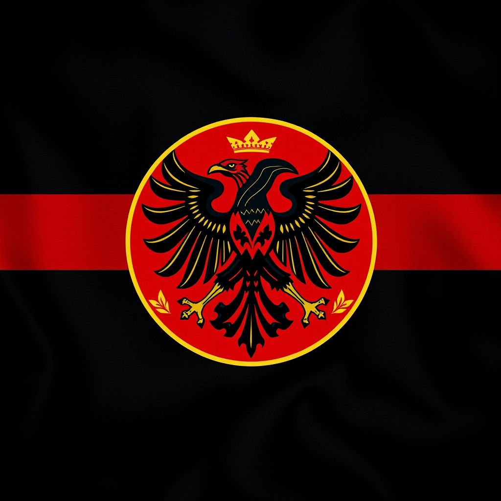 A flag design for a Neo-German Empire, featuring bold colors and geometric patterns
