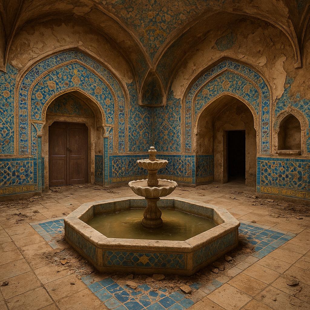 An Iranian Islamic room abandoned with fountain