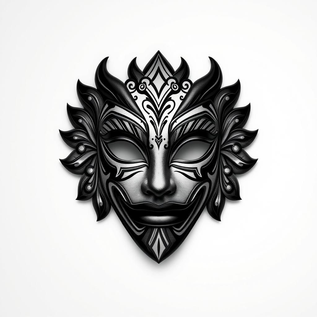 A beautifully detailed black and white mask, showcasing intricate patterns and textures