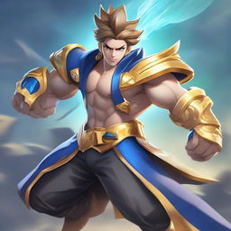 A striking, detailed image of Agus from Mobile Legends in a cool and dynamic pose, accentuating the character's unique features and abilities.