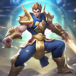 A striking, detailed image of Agus from Mobile Legends in a cool and dynamic pose, accentuating the character's unique features and abilities.