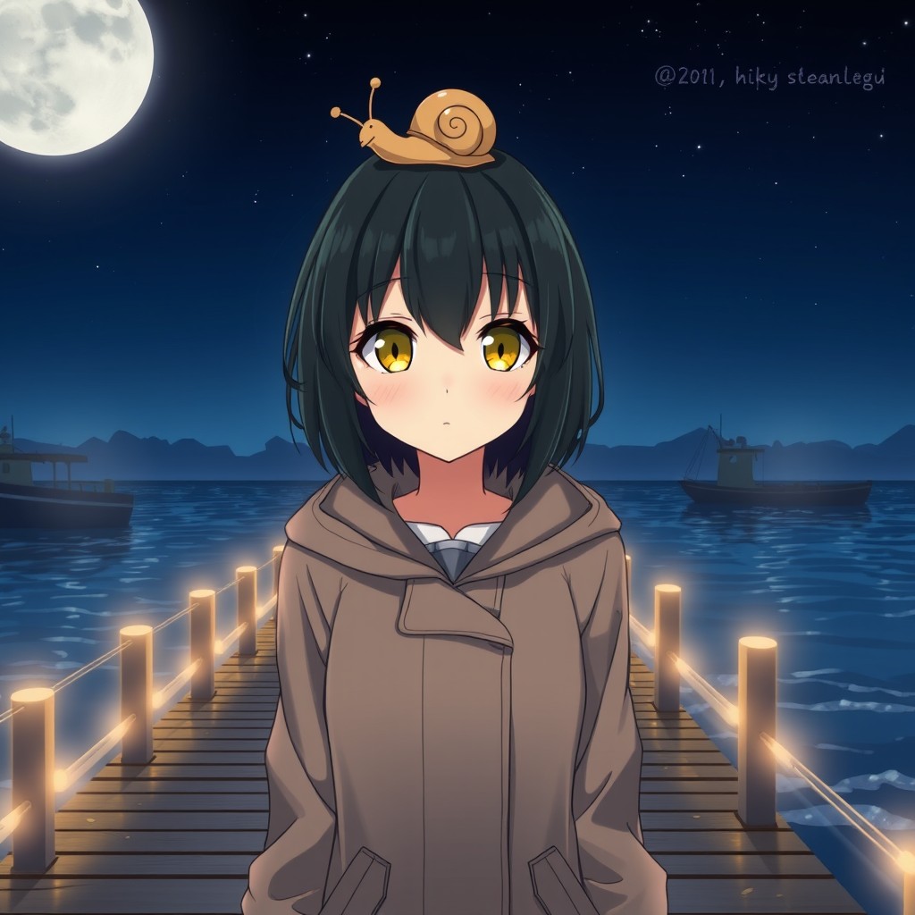 Anime-style illustration of a beautiful lady with striking yellow eyes and medium-length black hair