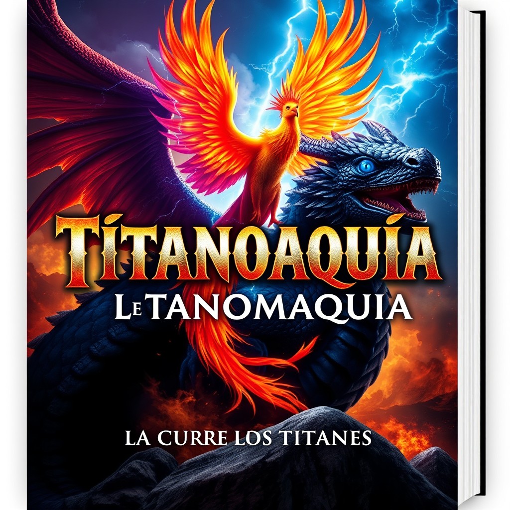 An epic book cover design for the title 'Titanomaquia: La Guerra de los titanes'