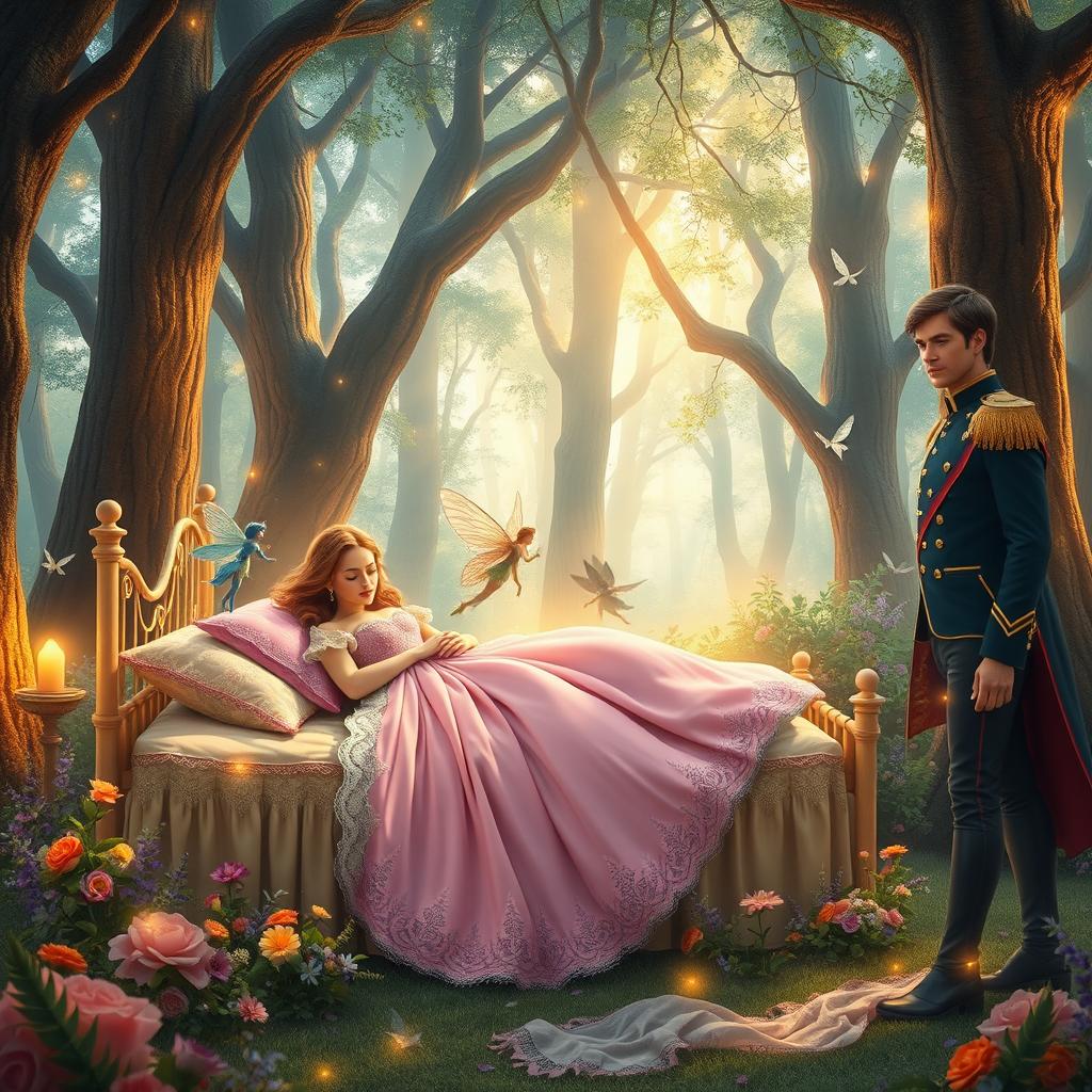 An enchanting scene depicting the classic fairy tale of Sleeping Beauty