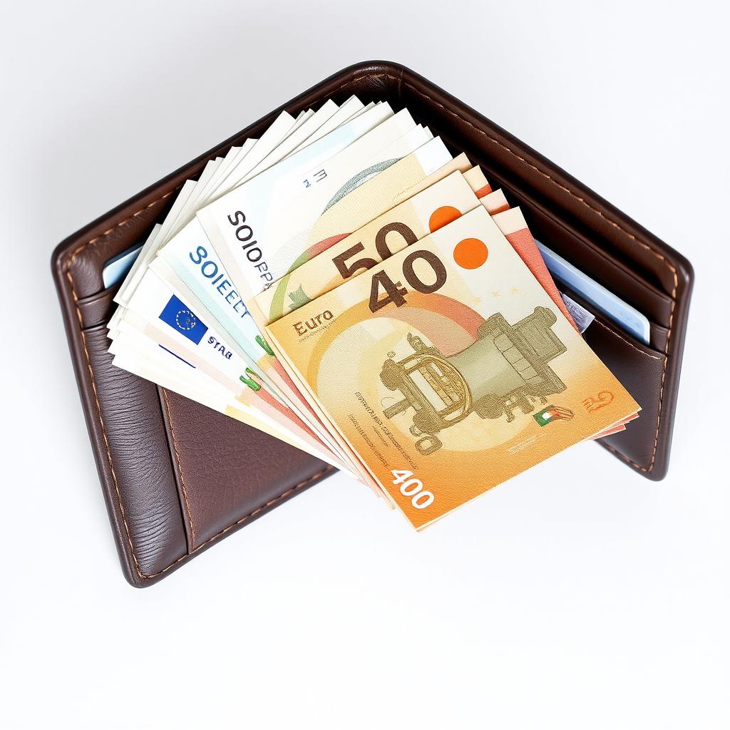 A beautifully arranged wallet, opened to reveal a neat stack of cash totaling 400 euros