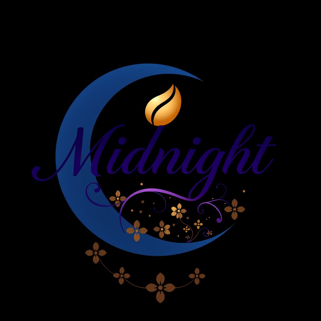 A luxurious and imaginative logo design for a coffee shop named 'Midnight'