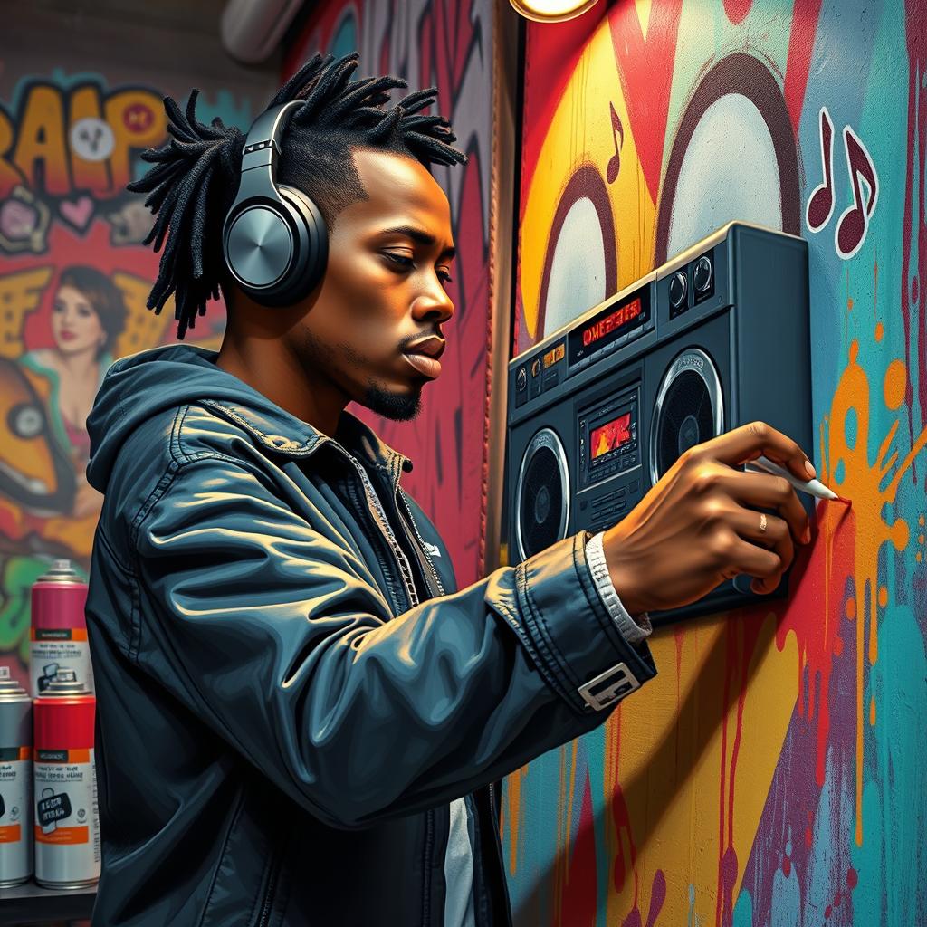 A diligent and passionate musician and painter embodying the essence of hip hop and rap culture