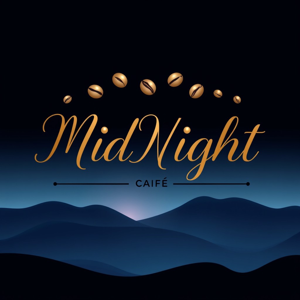 A luxurious and imaginative logo design for a cafe called 'MidNight'