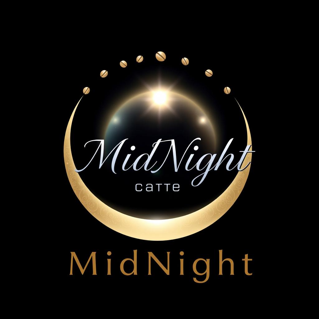 A luxurious and imaginative logo design for a cafe called 'MidNight'