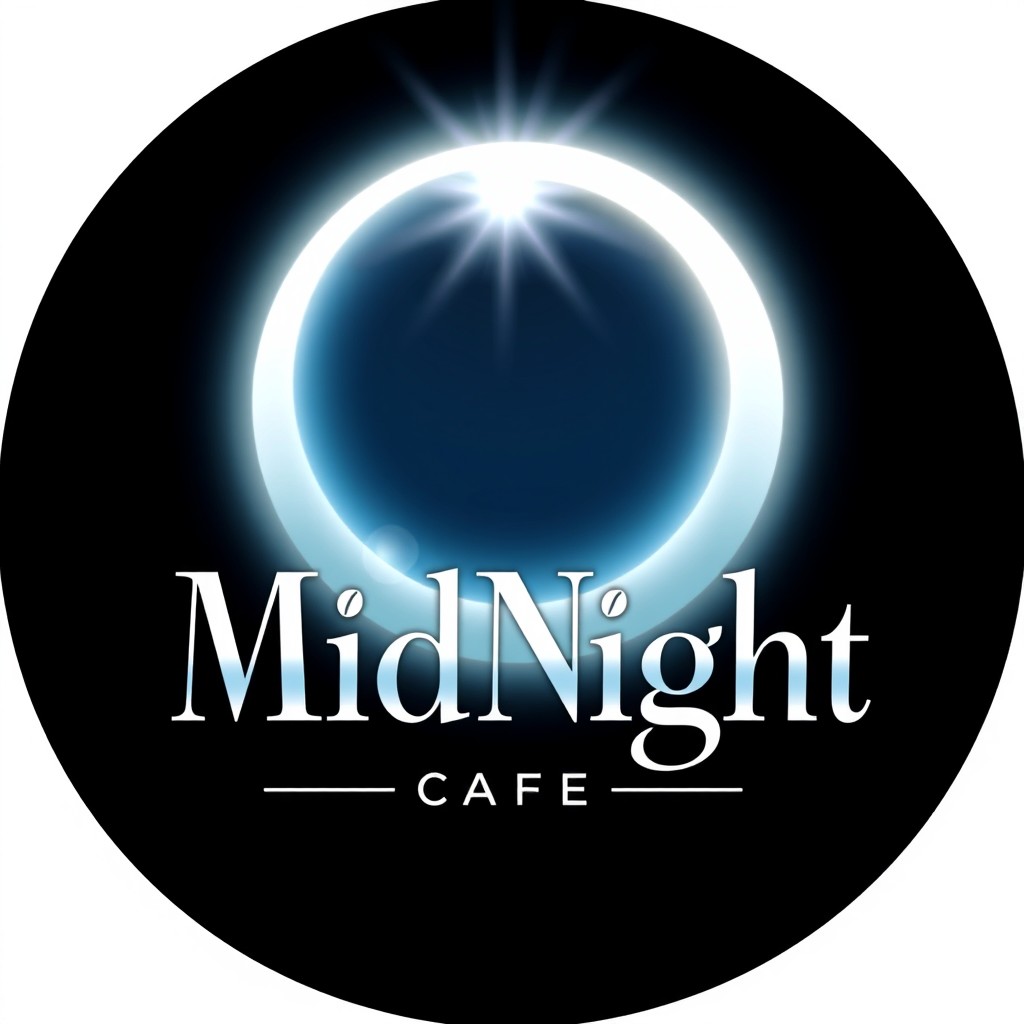 A luxurious and imaginative logo for a cafe called 'MidNight'
