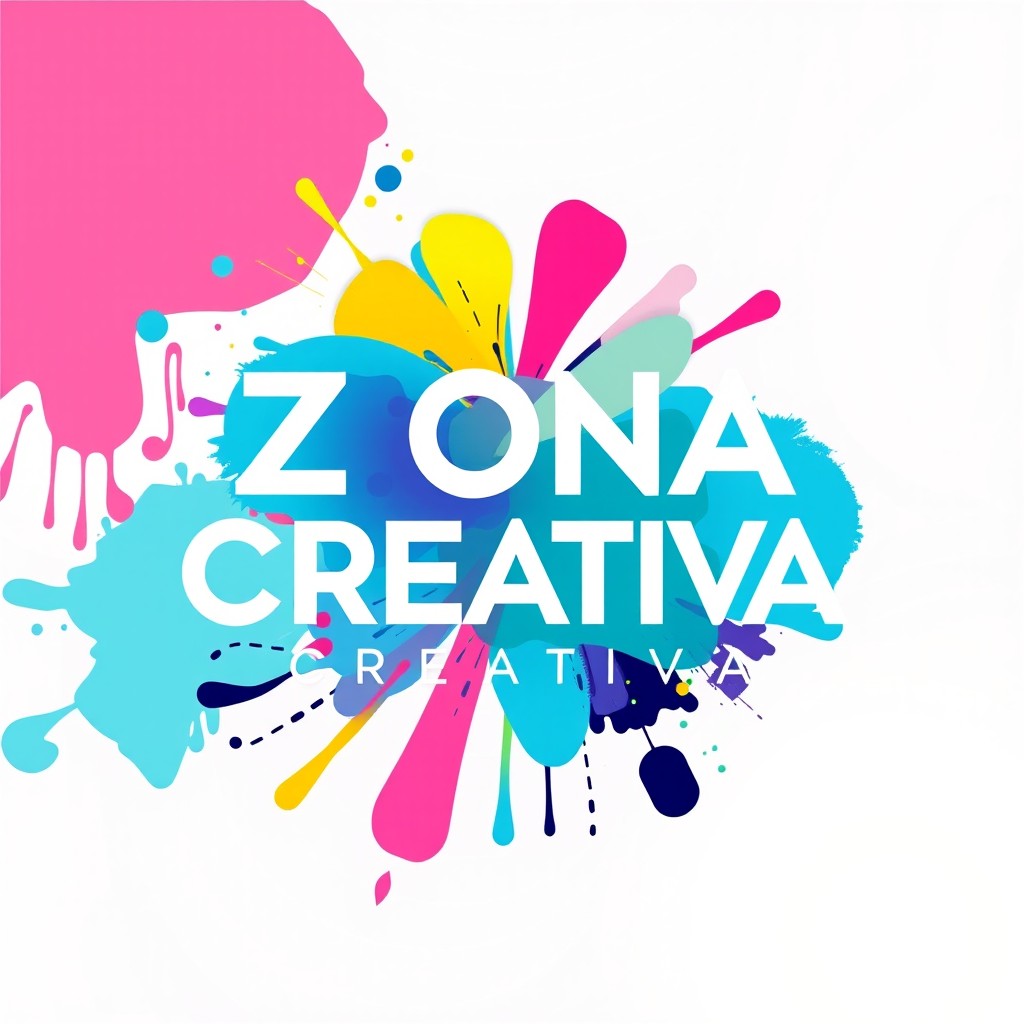 Artistic logo design for a project called 'ZONA CREATIVA', featuring vibrant colors and abstract shapes that evoke creativity and inspiration