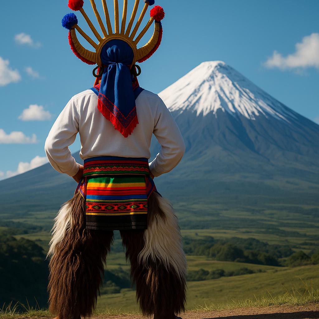 Crea una imagen con este personaje mirando hacia la cima de una montaña y q este de espaldas de cuerpo completo