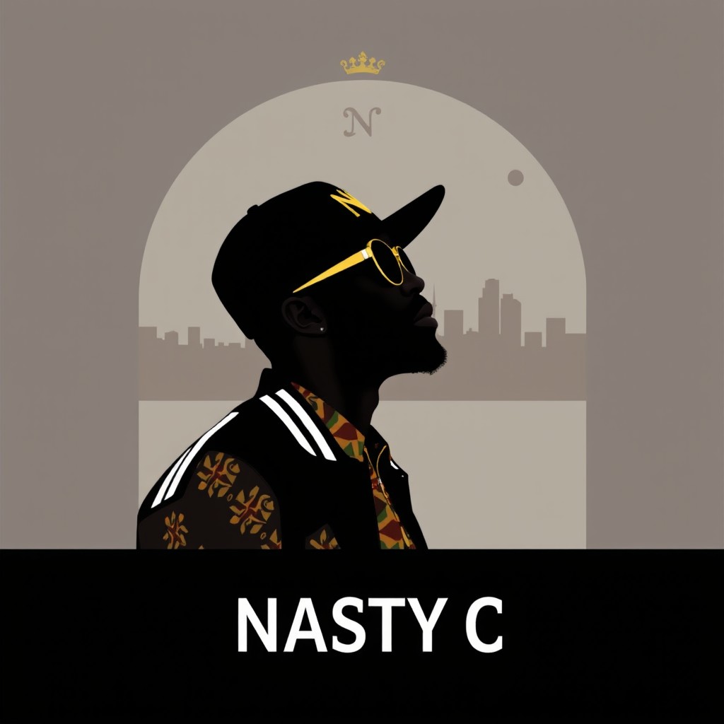 A stylized album cover featuring a silhouetted profile of a Black male artist resembling Nasty C, looking to the right