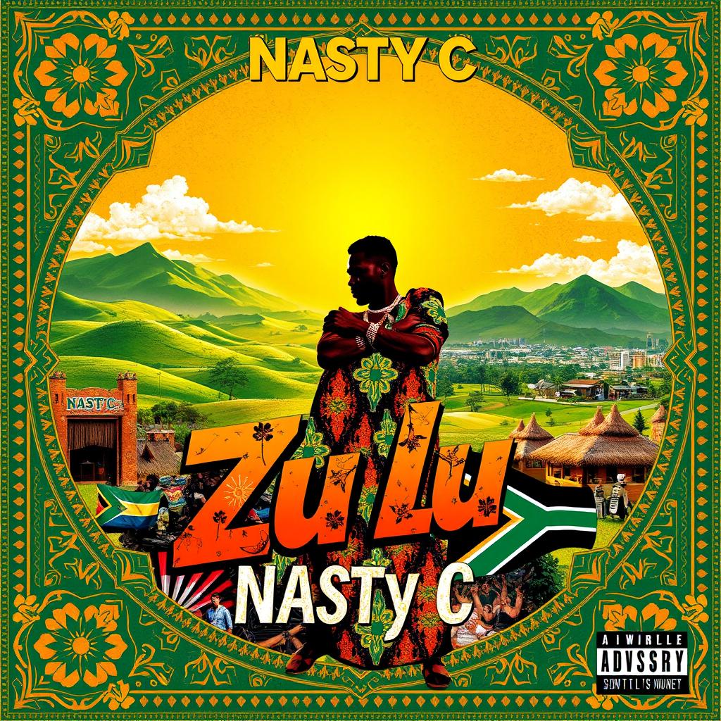 A vibrant and artistic album cover for Nasty C that captures the essence of Zulu culture and his life