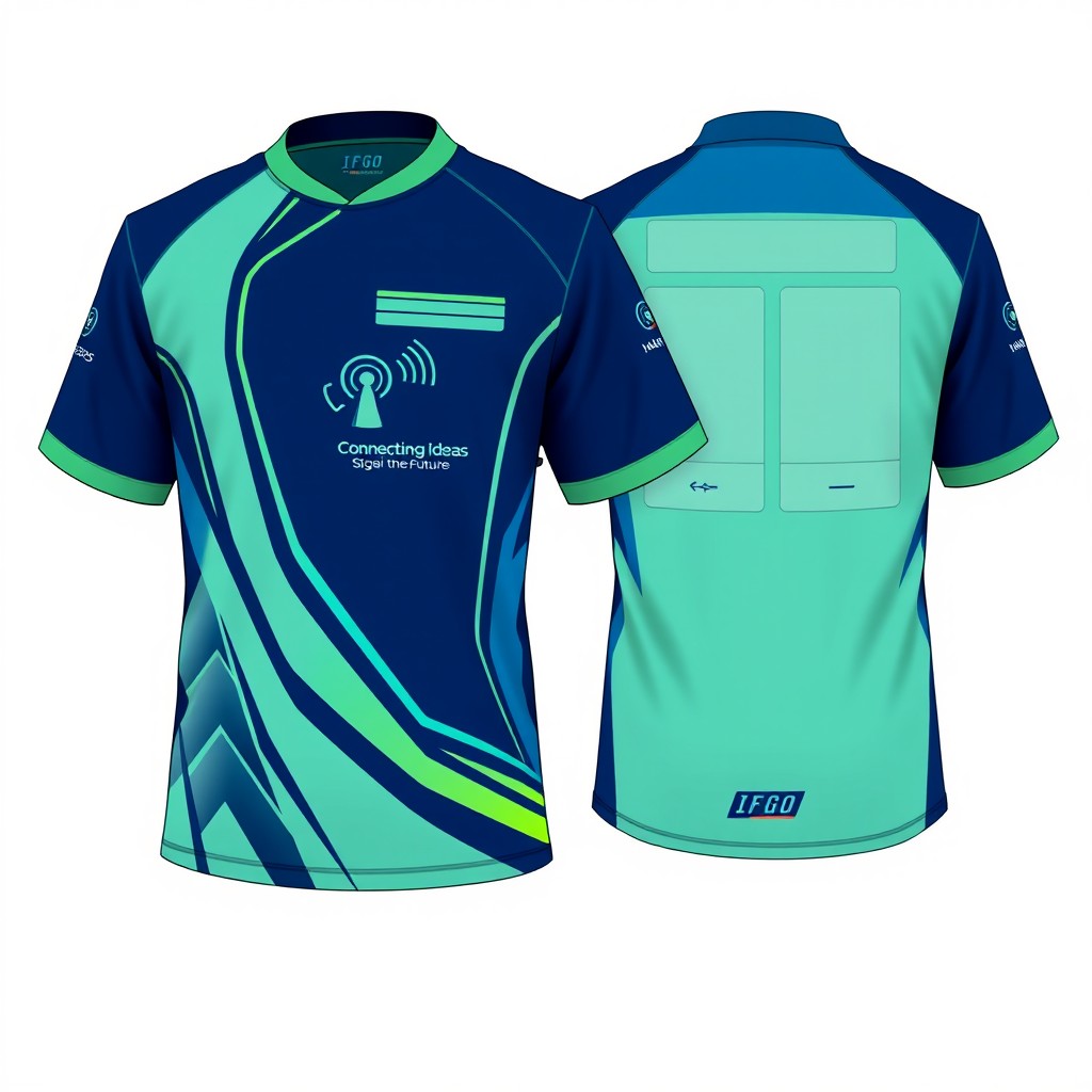 A stylish and impactful uniform design for a telecommunications course, featuring a modern and sleek front design
