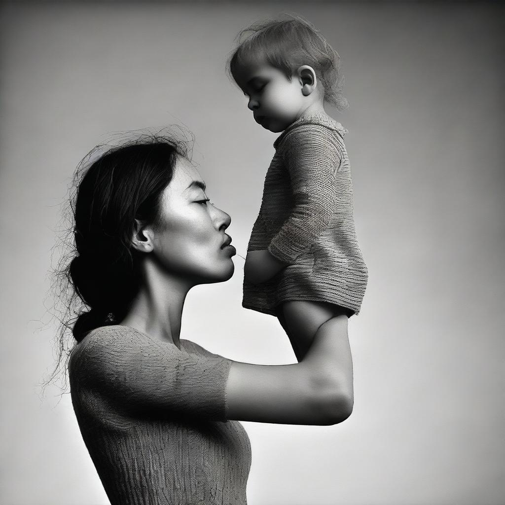 Engaging image of an extremely tall giantess tenderly carrying a tiny person in her hand. Her delicate hold is a stark contrast to her immense size.