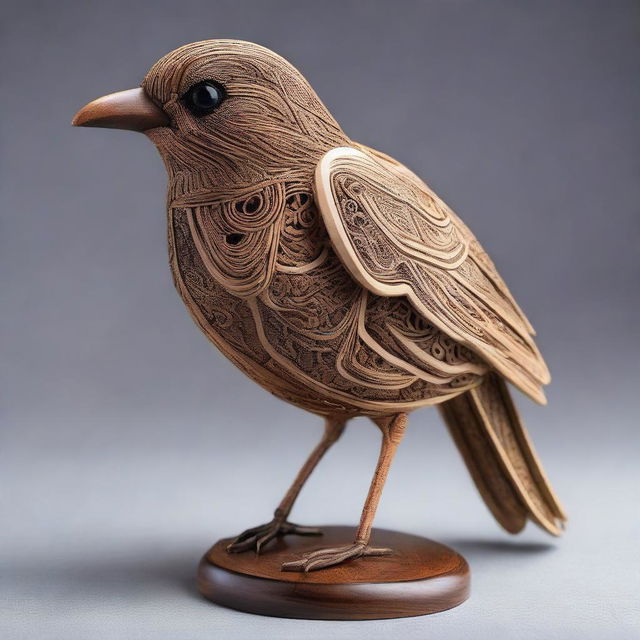 A detailed and stunningly handcrafted bird, showcasing intricacies in design and craftsmanship