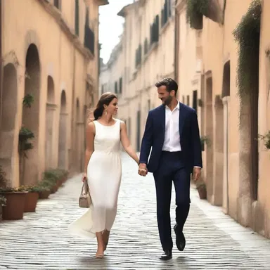 The couple went for a romantic stroll through the antiquity-filled streets of Rome.