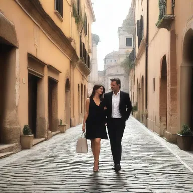 The couple went for a romantic stroll through the antiquity-filled streets of Rome.