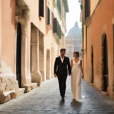 The couple went for a romantic stroll through the antiquity-filled streets of Rome.