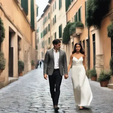 The couple went for a romantic stroll through the antiquity-filled streets of Rome.