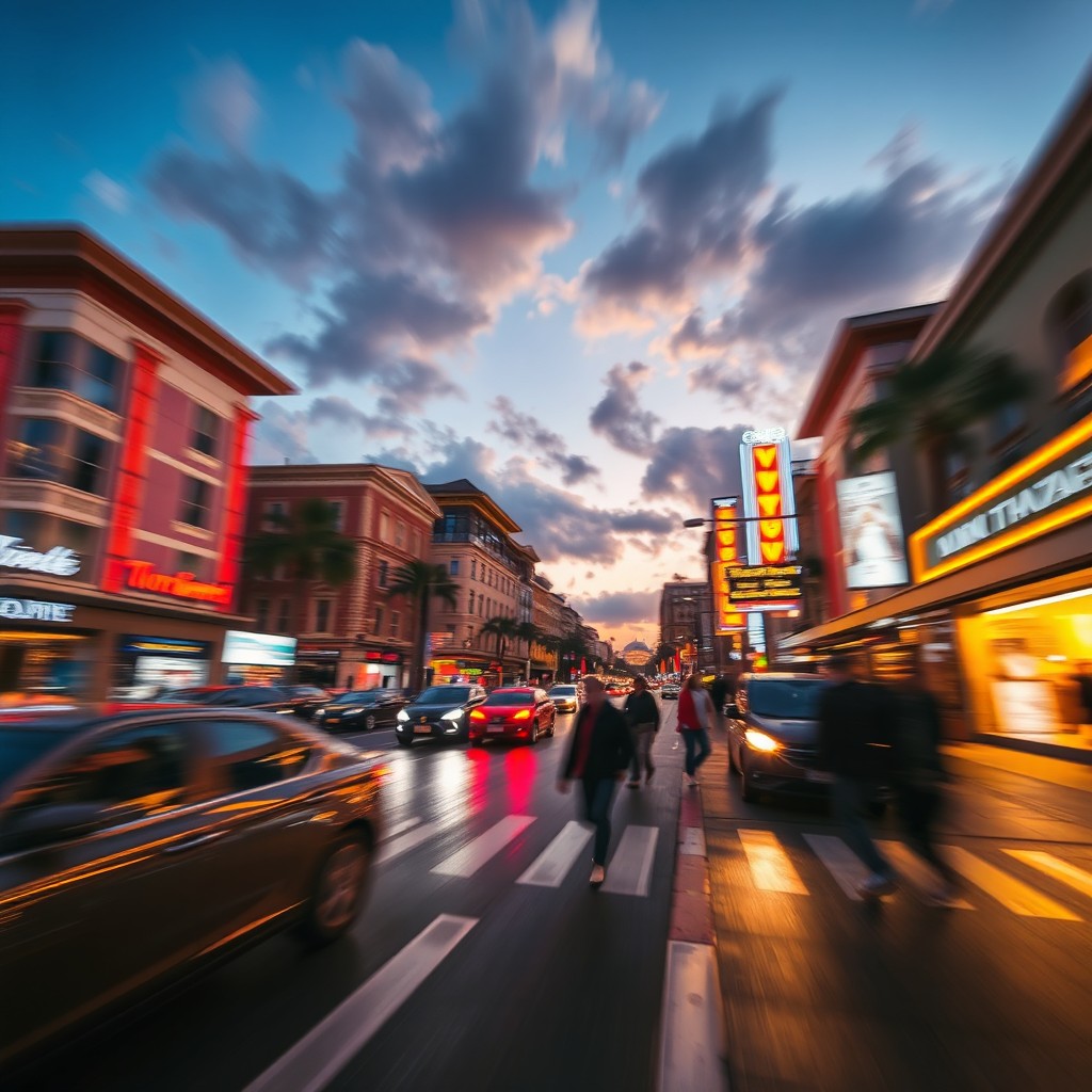 A dynamic scene capturing the essence of movement and light in a slow shutter effect