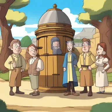 In the animated series, the main characters stumble upon a time machine and are transported to antiquity, where they encounter famous historical figures.