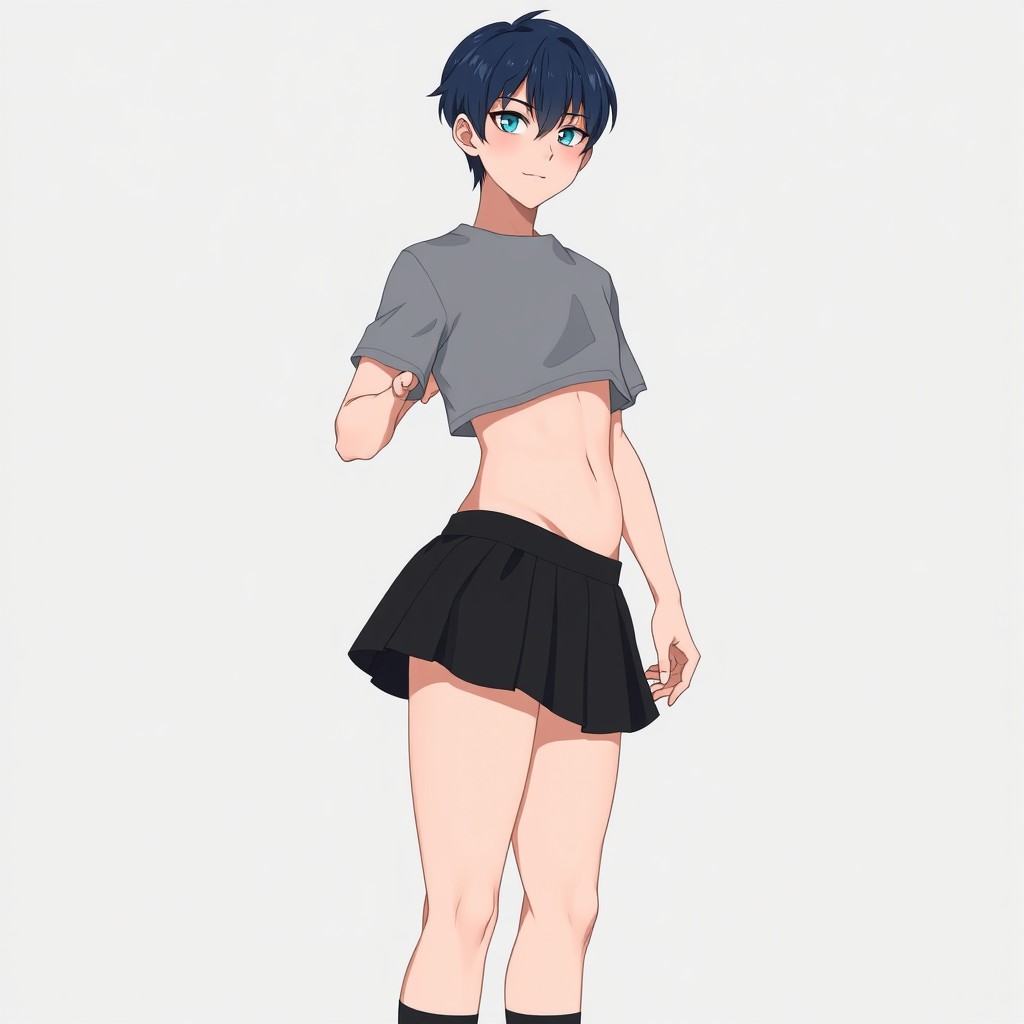 A beautiful and cute male femboy teenager in anime style, standing at 1