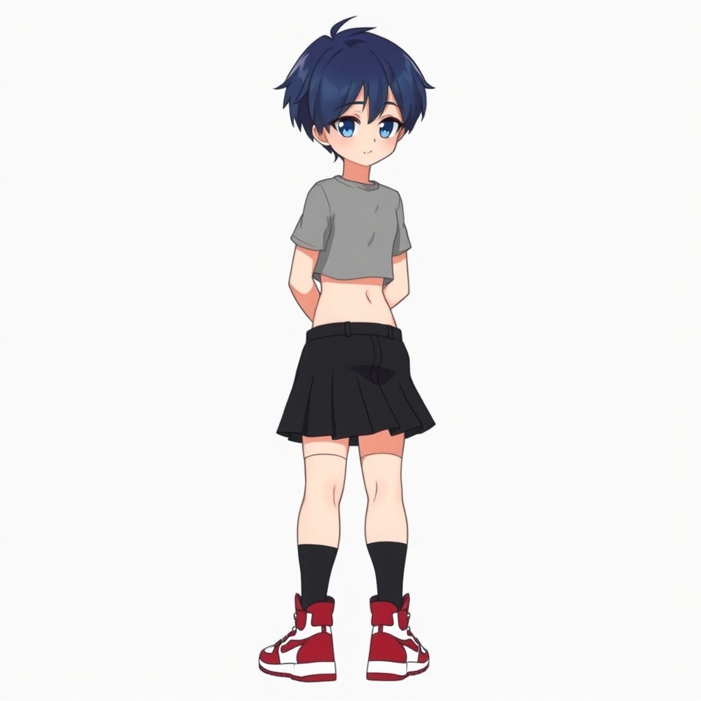 A cute and attractive male femboy character in anime style, standing at 1
