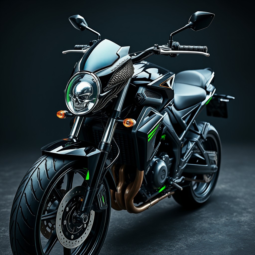 A Hyosung Aquila 650 motorcycle artistically modified to resemble a Xenomorph from the Alien movie