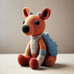 A charming and intricate hand-knitted animal, featuring a variety of textures and detail