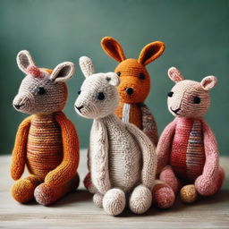 A charming and intricate hand-knitted animal, featuring a variety of textures and detail