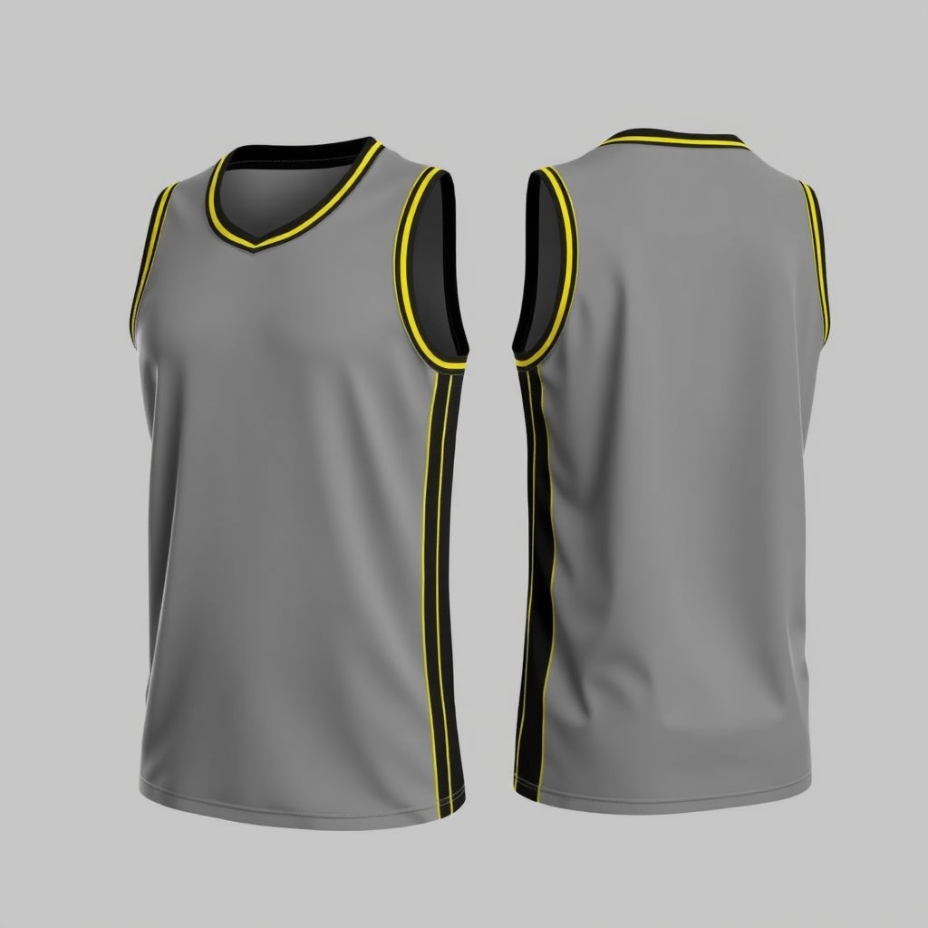 A stylish basketball jersey in gray, featuring black and white accents