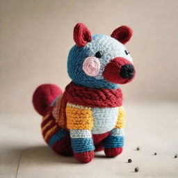 A charming and intricate hand-knitted animal, featuring a variety of textures and detail