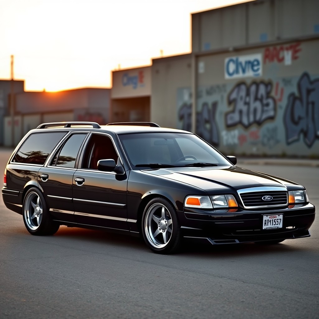 A modified Ford Crown Victoria transformed into a unique 2-door wagon